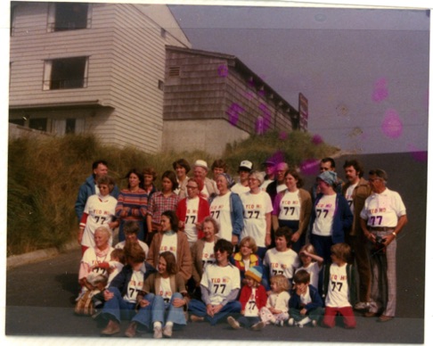 1977 Reunion - 1st  Row: Randy and Jan Jones, Sally Walker, Nicole and Danielle, Jim and Erick Nelson. 2nd Row: Anita Jones, Sandy Mulhurn, Gwen Yeo, Dorothy Yeo, Sherri, Barbara Rodgers. 3rd Row: Betty O'Boyle, Terri Johnson, Bob Yeo, Jennie, Ann Stiver, Rita, Marilyn Stiver, Carolyn Nelson, Warren Walker. 4th Row: Tom Jones, Ellene Jones, Paula Jones, Bill Jones, Jeff and David DuMont, Jack Stiver, Jenny Nelson, Tom Stiver